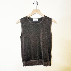 Allude Metallic Sleeveless Top Sweater Vest Knit Sparkle Womens Size L